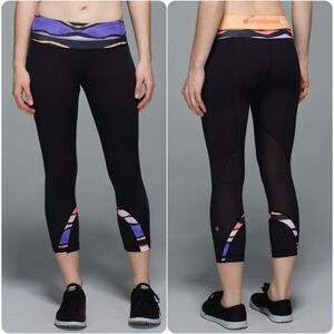 Lululemon Run: Inspire Crop II in Black/Bleacher Stripe Black Iris Flower
